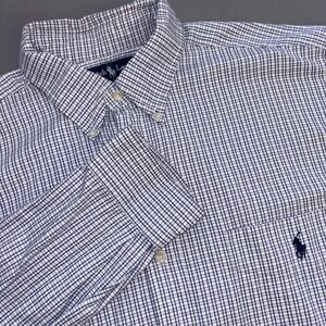 Ralph Lauren Big Shirt Mens Large Classic Fit Check Button Down Long Sleeve Blue
